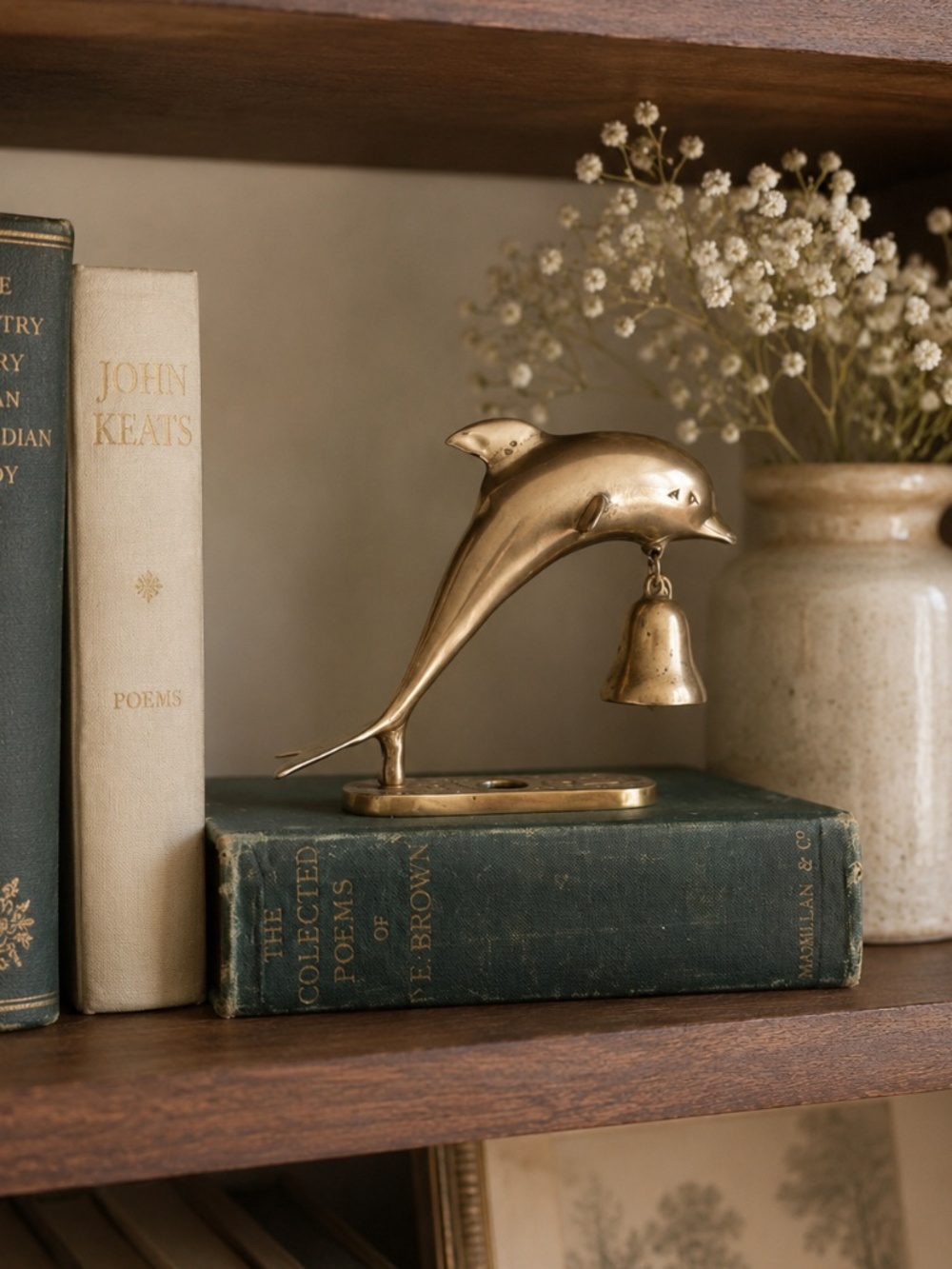 Vintage Brass Dolphin Service Bell Coastal Shelf Decor
